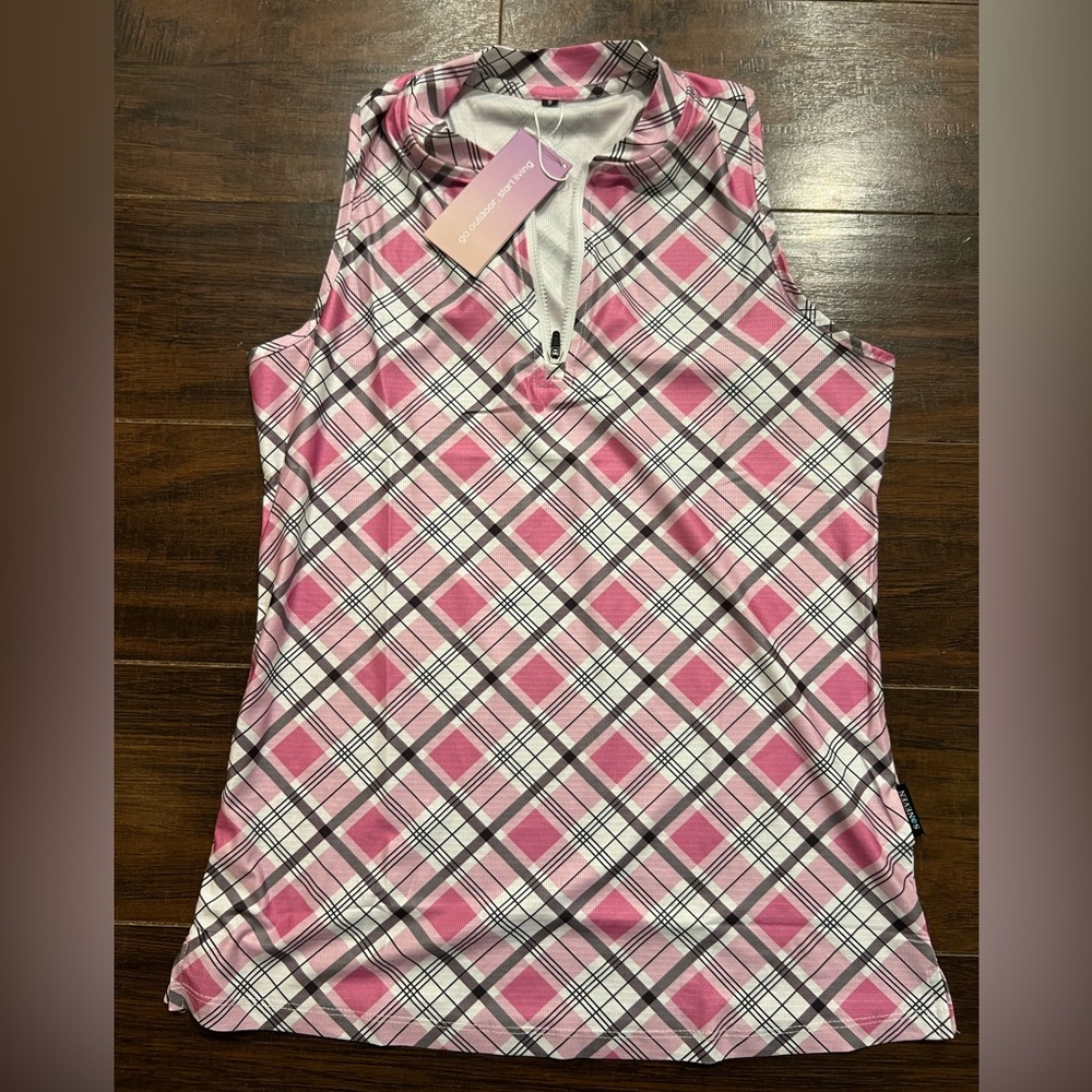 Pink Plaid Sleeveless Golf Tank